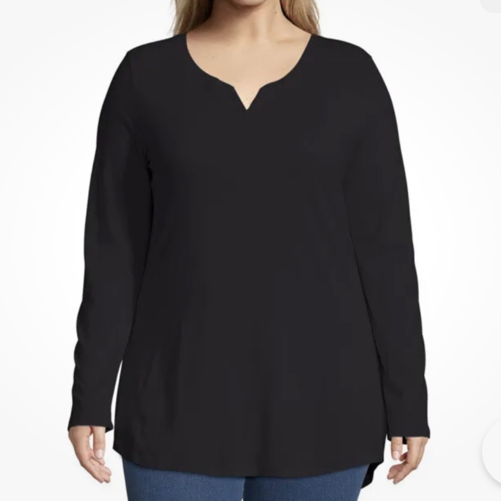 Just My Size Black Split V-Neck Women’s Lightweight Tunic Top 2X NEW